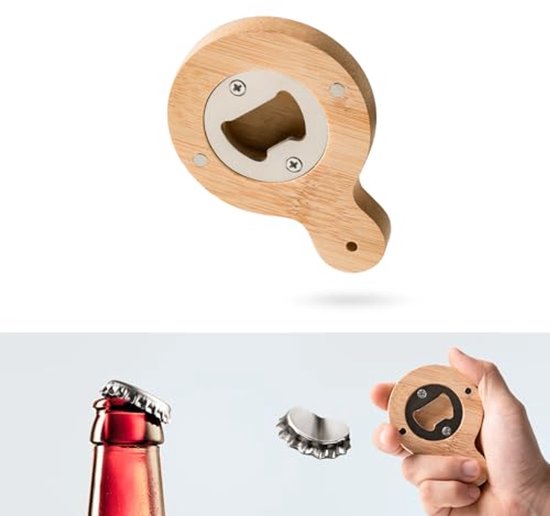 2 Teiliger Magnetischer Flaschenöffner Bierflaschenöffner Aus Bambus Mit Starkem Magneten, Runder Flaschenöffner Aus Edelstahl, Moderner Bierdose