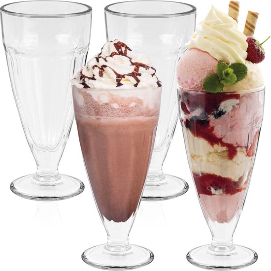 Set Mit 4 Hohen 350 Ml Eisbechern Retro Gläser, Spülmaschinenfest, Durchsichtige Dessertgläser Für Milchshakes, Eisbecher, Obst, Eiscreme, Desser
