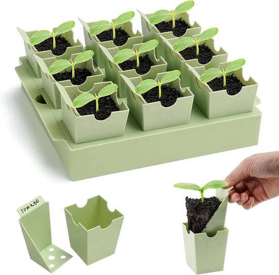 Anzuchtschale Mit Multifunktionalen Griffen Zum Umpflanzen Und Beschriften 9 Tiefe Fächer (5,8 Cm), Extra Verdicktes, Wiederverwendbares Anzuchts