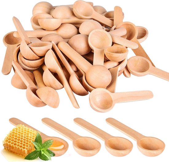Kleine Holzlöffel - 100 Stück, Ideal Zum Kochen, Für Gewürze, Honig Und Zucker, Perfekt Für Kinder Und Marmeladengläser (6,8 Cm)