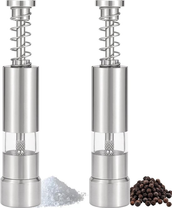 Zweiteilige Salz Und Pfeffermühle Aus Edelstahl Wiederverwendbar, Einhändig Bedienbar, Feuchtigkeitsbeständiger Mechanismus Für Küche Und Esszimm