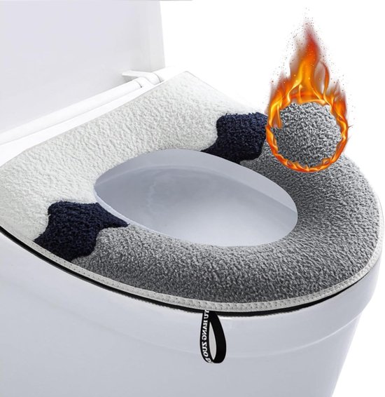 Weicher Wc Sitzschutz, Beheizter Wc Sitz, Komfortabler Wc Sitz Mit Griff, Luxuriöser Wc Deckelbezug In Weiß Und Grau Fürs Badezimmer