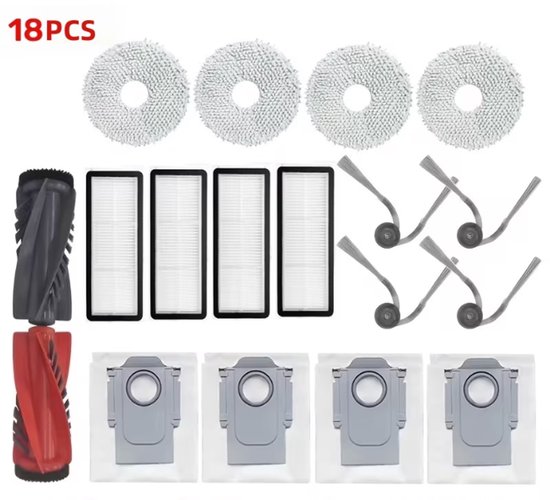 18 Teiliges Zubehörset Passend Für Roborock P20 Pro/qrevo S5v/qrevo Curv/qrevo Edge Saugroboter 2 Hauptbürsten, 4 Tücher, 4 Filter, 4 Seitenbürst