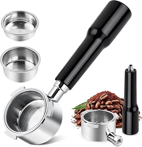 Bodenloser Siebträger, 51 Mm, Mit 3 Griffen, Passend Für Delonghi Dedica Ec680/ec685/ec885, Kaffeefilterhalter Mit 2 Siebeinsätzen, Edelstahl, Schwarz
