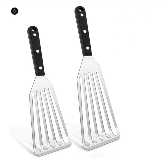 Set Mit 2 Fischwendern Aus Edelstahl (28 Cm & 32 Cm) – Pfannenwender Mit Loch Und Schwarzem Griff, Langlebig Für Fisch, Fleisch Und Grillgut