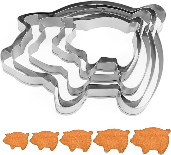 Gosknor Set Mit 5 Schweinchen-förmigen Keksformen 5 Größen Edelstahl-tierformen Für Kekse Mexikanische Kastenform Mexikanisches Backzubehör Silber