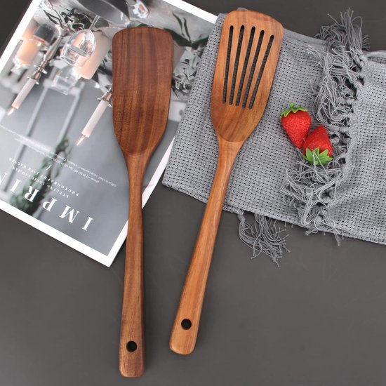 2 Stück 33 X 6 5 Cm Holzspatel Kochutensilien-set Wok-spatel Pfannenwender Küchenhelfer Flacher Wok-pfannkuchenspatel Küchenzubehör Braun 6,5 Cm