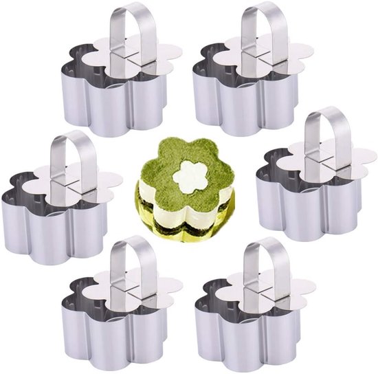Dessertring Set Mousse Backformen Tortendekoration Blumenform 6 Teilig, 8 Cm Silberfarben