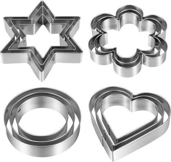 Ausstechformen Set Keksformen Backen & Gestalten Edelstahl 12 Teilig Silberfarben