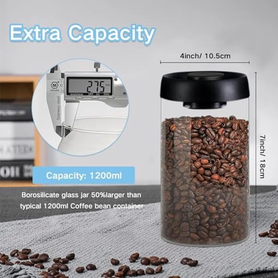 Kaffeeaufbewahrungsbehälter Mit Vakuumverschluss Für Gläser, Glas Küchenaufbewahrungsgläser, Kaffeedosen Mit Luftdichtem Deckel, Lebensmittelaufb