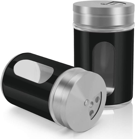 2 Salz Und Pfefferstreuer Aus Edelstahl Verstellbare Deckel, 85 Ml, Schwarz Und Transparent, Für Puderzucker Und Partys