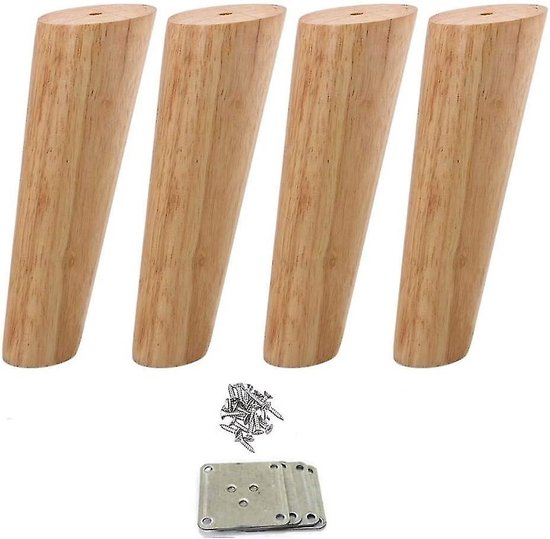 Möbelbeine Aus Holz – 4 Stück – 15 Cm Massiv, Konisch – Bankbeine Aus Holz – Ersatz-möbelfüße/schrankfüße Mit Montageplatte