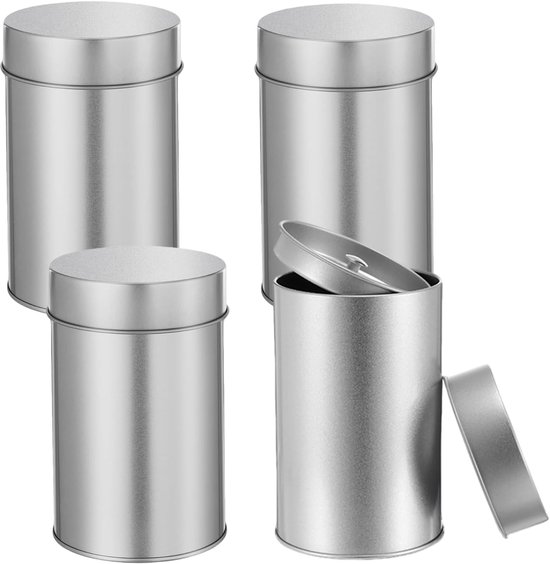 Set Aus 4 Separaten Teedosen Runde Blechdosen Mit Luftdichtem Doppeldeckel Kleine Küchenaufbewahrungsdosen Zur Aufbewahrung Von Tee, Kaffee, Zuck