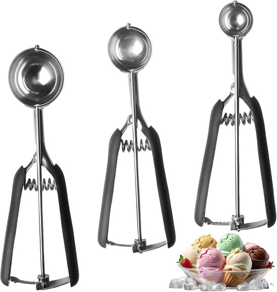 Eiswürfelspender Aus Edelstahl, 3 Stück (3 Cm, 4 Cm, 5 Cm) Mit Auslöser Für Eisbällchen, Kartoffelpüree, Fleischbällchen, Obst Und Teig.