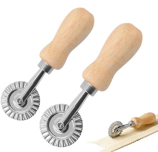 2 Teiliges Nudelrad Teigschneider Teigtaschenschneider Pizzaschneider Lasagneschneider Wellen Teigschneider Schneiderad Mit Runder Walze Langer G