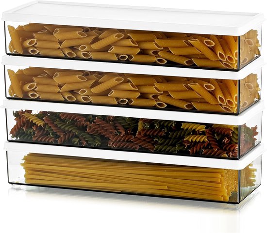 Pastabehälter Für Die Speisekammer, Große Dose Für Spaghetti, Nudeln Und Lasagne, 4 Teiliges Transparentes Graues Rechteckiges Behälterset Mit Ve