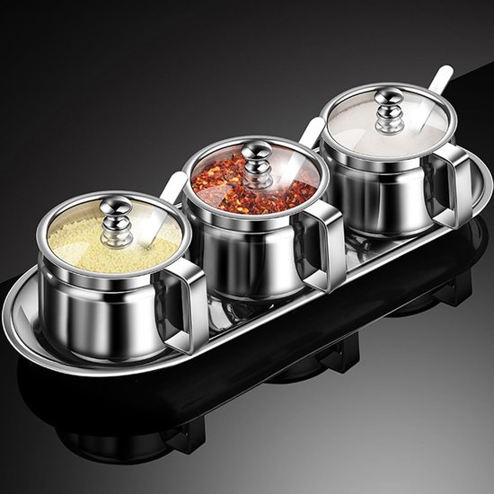 Dieses 3-teilige Set Besteht Aus Einer Zuckerdose Mit Deckel Einem 500-ml-edelstahltopf Einem Ghee-topf Mit Deckel Inklusive Löffel Und Einem Das