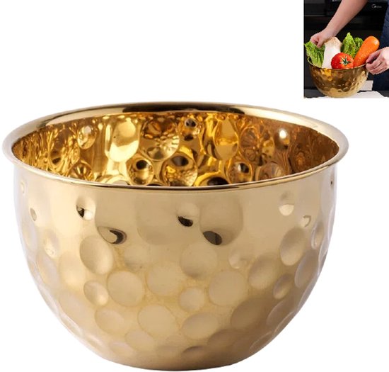 Salatschüssel Goldfarbene Rührschüssel Mit Gehämmertem Muster Obstschüssel Rührschüssel Aus Edelstahl Backschüssel Multifunktionsschüssel 20 Cm F