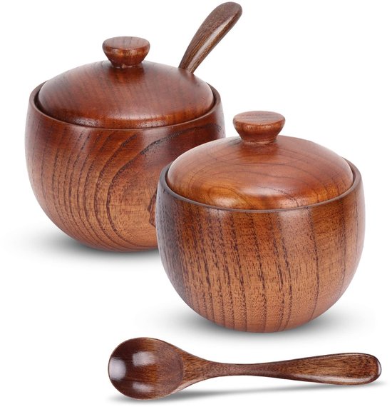 Salz Oder Gewürzdose Aus Holz Mit Deckel Und Löffel, Salz Und Pfefferstreuer, Gewürzbehälter, Salz Und Pfefferstreuer, Gewürzset, Gewürztopf Aus
