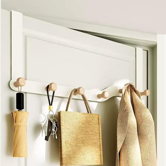 Türgarderobe Mit 6 Holzhaken Garderoben Und Handtuchhalter Für Kleidung Und Handtücher, Zur Anbringung Hinter Der Tür Im Badezimmer Oder Schlafzi