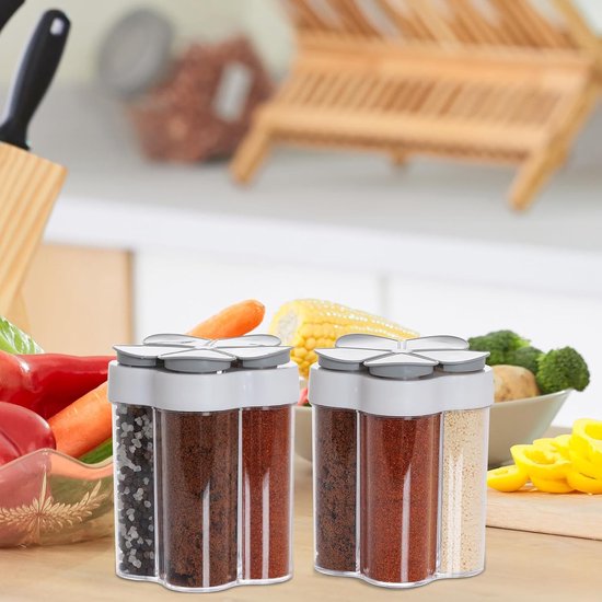 Gewürzgläser 5-in-1-gewürzbehälter Für Unterwegs Küchengewürzgläser Gewürzstreuer Aufbewahrungsglas Salz Und Pfefferstreuer Reisegewürzgläser Für Grau