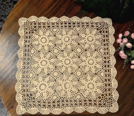 Tischdecke 68,5 Cm Tischwäsche Handgehäkelte Tischdecke Aus Baumwollspitze Platzset Quadratisch Untersetzer Für Drinnen Und Draußen Spitzenoptik