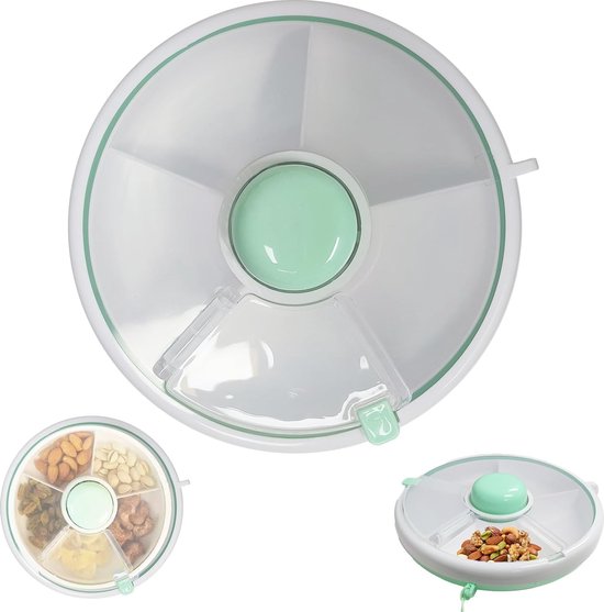 Drehbarer Snackbehälter Mit Deckel, Drehbare Snackbox Mit 5 Fächern, Snackbehälter Drehfunktion Für Partynüsse, Getrocknete Kräuter, Süßigkeiten,