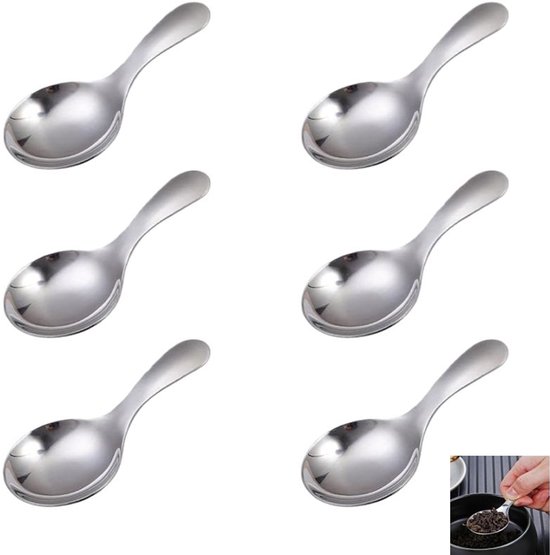 6 Teiliges Set Edelstahllöffel Mit Kurzen Griffen Runde Dessertlöffel Mini Bonbonlöffel Für Küche Und Gastronomie Silberfarben 9 × 4,5 Cm