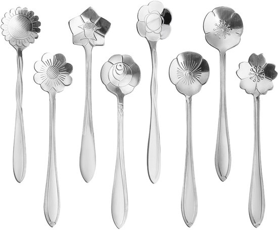 8 Teiliges Löffelset Mit Blumenmuster Wiederverwendbarer Edelstahl Teelöffel Kreatives Kaffeelöffel Und Löffelset Besteck Zum Umrühren Von Kaffee