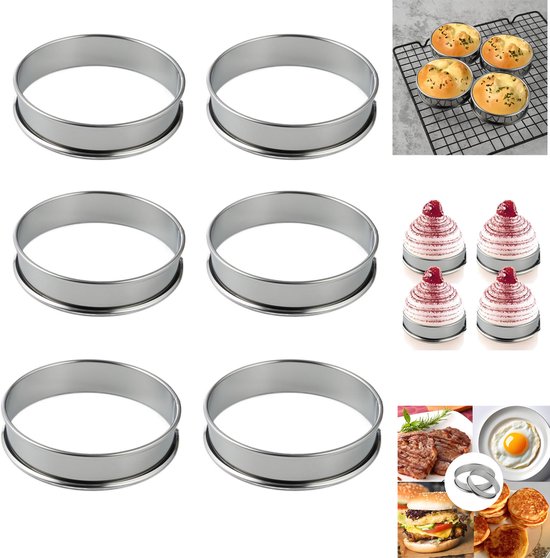 6 Teiliger Tortenring Backform Aus Edelstahl Muffinform Mousse Runder Dessertring Aus Edelstahl Dessertform Doppelrand Scones 10,5 X 2,5 Cm Für G
