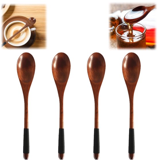 4 Teiliges Set Naturholzlöffel Japanisches Essgeschirr Mit Langem Griff Essservice Wiederverwendbarer Holzlöffel Koreanischer Reislöffel Aus Holz