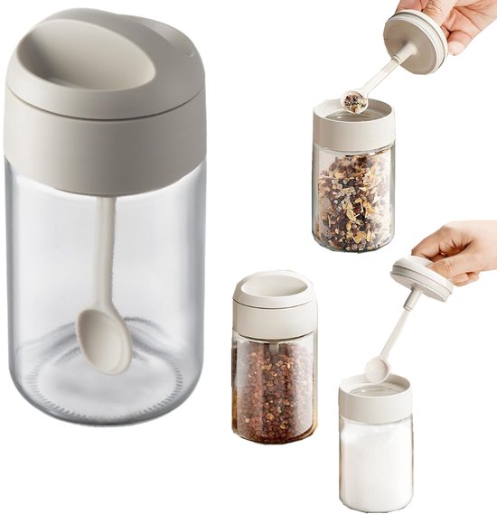 Gewürzglas Gewürzglas Mit Löffeldeckel Gewürzglas Mit Dichtung Gewürzbehälter Aus Glas Auslaufsicher Und Feuchtigkeitsbeständig Für Zucker, Salz,
