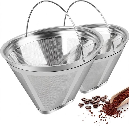 Zwei Wiederverwendbare Edelstahl Kaffeefilter Der Größe 4, Für Die Manuelle Filterkaffeezubereitung, Kein Filterpapier Erforderlich.