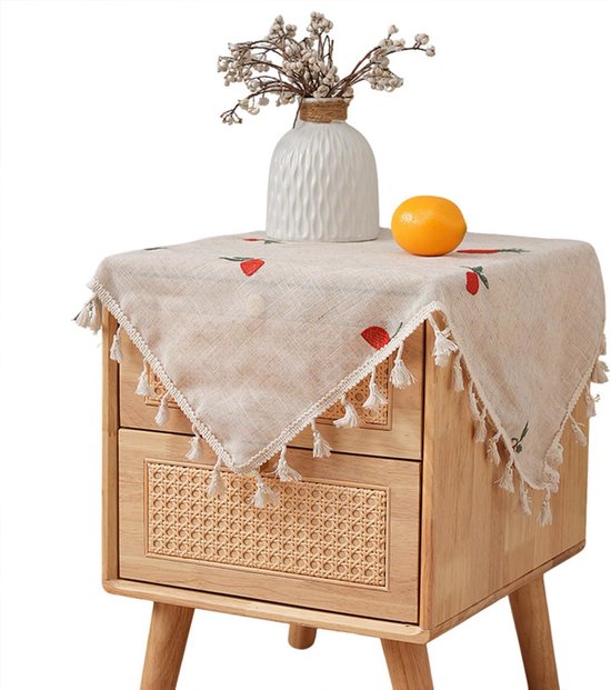Kleiner Quadratischer Nachttisch, Leinen Nachttisch, Tischdecke Mit Quasten, Bestickte Tischdecke, Stoffbezug, Für Nachttisch, Fernseher, Mikrowe