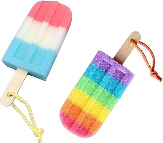 2 Teiliger Duschschwamm Eisstiel Design Peeling Badeschwamm Duschschwamm Mit Griff Reinigung Weicher Schwamm Waschschwamm Inkl. Hygienisch & Lang