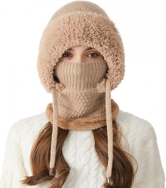Damen Winter Sturmhaube Aus Fleece, Multifunktionale Skimaske, Wintermütze Für Kaltes Skifahren, Outdoor Aktivitäten, Motorbergsteigen, Cremeweiß