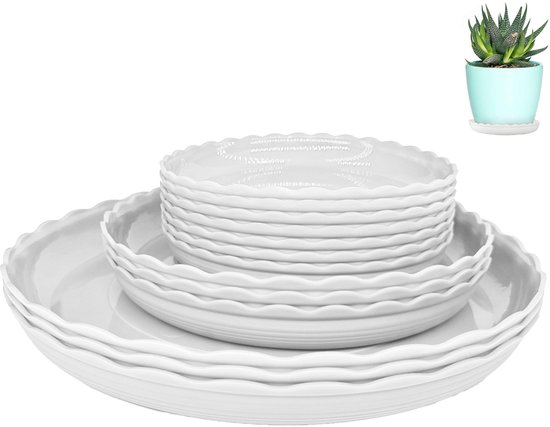Set Mit 12 Untersetzern Für Blumentöpfe Kunststoffuntersetzer Runde, Gewellte Untersetzer Tropfschale Für Blumentöpfe Für Gärten, Hinterhöfe, Bal