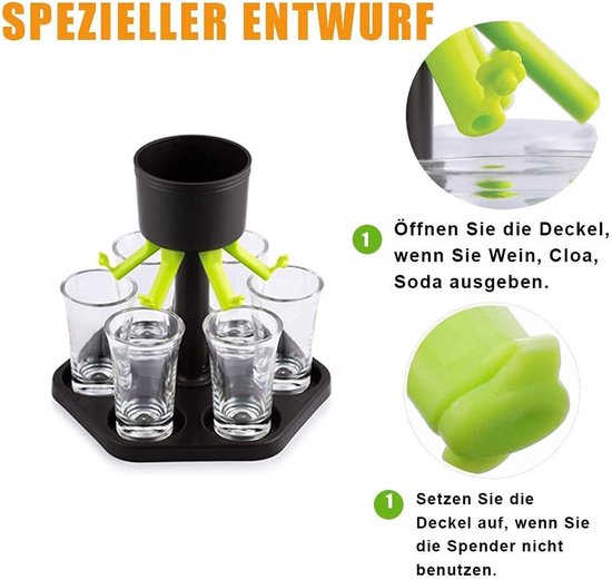 Viele Der 6 Glaszapfanlagen Und Ein Plastikbehälter Zum Ausgießen Von Getränken Und Bieren