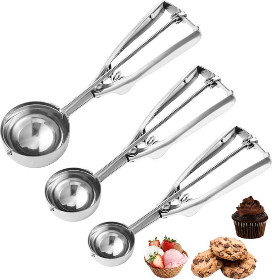 3-teiliges Backlöffel-set – Kekslöffel Aus Edelstahl (1, 2, 3 El) Für Kekse, Cupcakes, Eiscreme, Muffins, Fleischbällchen, Melonenbällchen