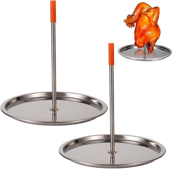 Set Aus 2 Hähnchenständern Aus Edelstahl 304 Mit Tropfschale Und Hitzebeständigem Griff Geeignet Für Backofen Grill Und Bbq Perfekt Für Ganze Und