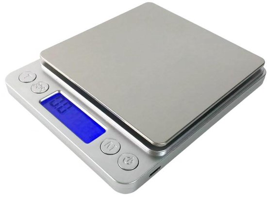 Digitale Küchenwaage – Präzisionswaage Gramoscale – Genaues Wiegen – 0,01 G Genauigkeit, 500 G Messbereich – Kompakte Größe – Silberfarben