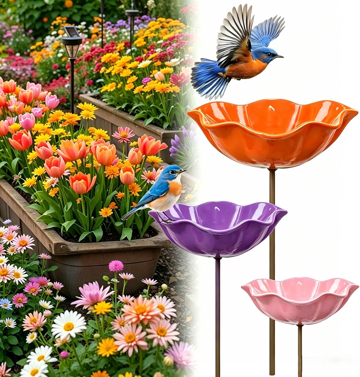 Garten-vogeltränke – 3-teilig – Vogeltränke – Vogelfutterhäuschen – Freistehende Vogeltränke – Vogeltränke – Vogeltränke Für Den Außenbereich – Für Garten, Rasen Und Terrasse – Mehrfarbig