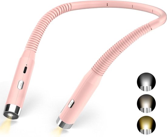 Wiederaufladbare Nackenleselampe 3 Farben Und 3 Helligkeitsstufen 360° Faltbar Usb Led Für Reisen, Stricken Und Camping Pink