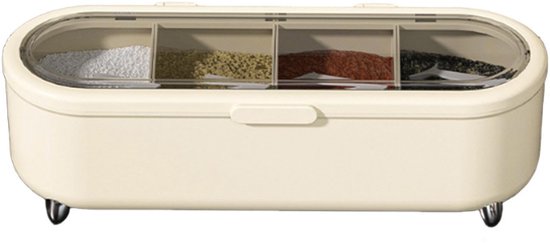 Gewürzbox, Salzbehälter, Pfeffer Und Zuckerorganizer, 4 Fächer Gewürzaufbewahrung, Gewürzbox, Vorratsglas Für Die Küche, 26 X 8,7 X 8 Cm/cremefar