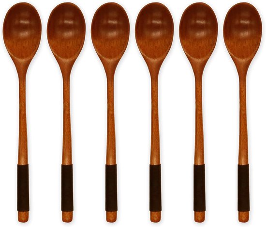 6 Japanische Holzlöffel 23 Cm Lang Mit Langem Griff Multifunktionale Küchenutensilien Für Suppen, Desserts, Honig, Tee Und Orientalische Speisen