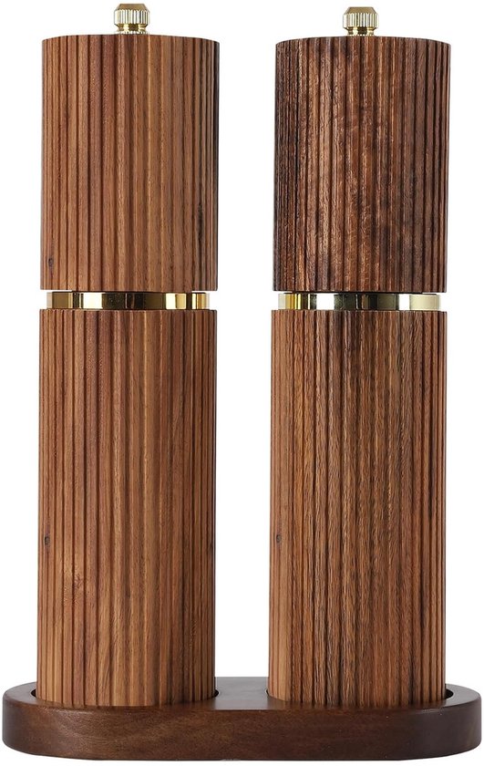 Pfeffer Und Salzmühlen Set Aus Holz Manuell Nachfüllbar Verstellbar Mit Holztablett