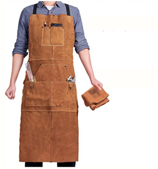 Professionelle Schweißerschürze Aus Leder Für Herren Mit 6 Taschen, Strapazierfähige Schweißerschürze Mit Feuer- Und Schmiedeschutz.