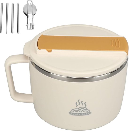 Multifunktionale Ramen-kochschüssel 1200 Ml, Edelstahl 304, Abs-fach Für Handy, Essstäbchen, Gabel, Büroausstattung (beige)