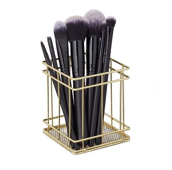 Make Up Pinselhalter Metall Quadratisch Moderner Stiftehalter 10 X 9 X 9 Cm Goldfarben