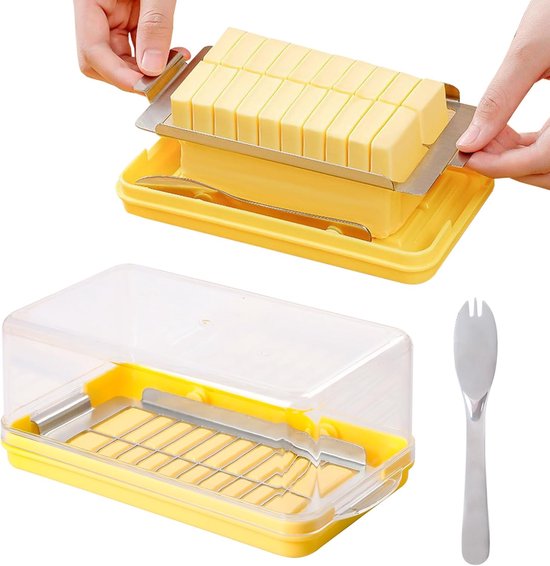 Butterdose Aus Kunststoff Mit Deckel, Butterhobel, Butterdose Mit Gabel Für 454 G, In 20 Gleiche Portionen Aufteilen, Käseaufbewahrungsbehälter (